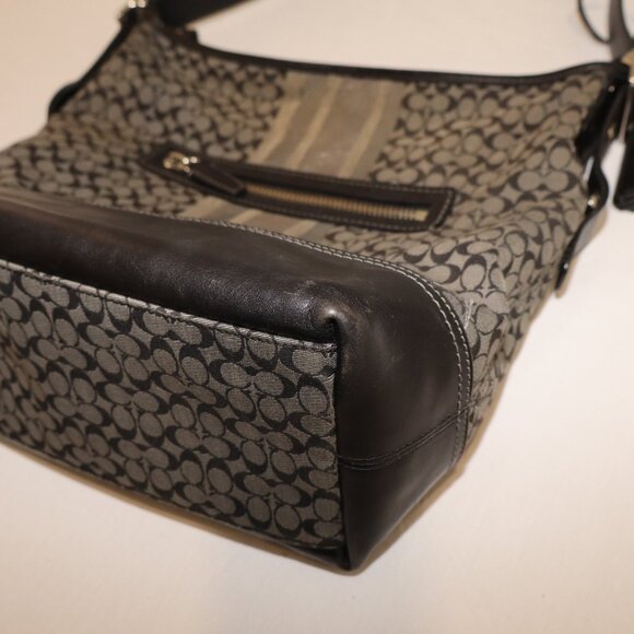 Coach Legacy Signature Stripe Duffle Shoulder Bag Black Gray D1271-19918 Adjust - Picture 11 of 12